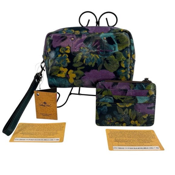 Patricia Nash Deep Blue Nature Print Glena Clutch w/matching ID Cardholder NWT - Picture 1 of 8